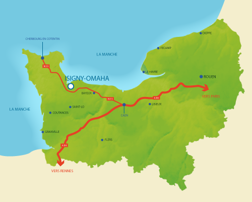 Situation de Isigny-Omaha  sur la carte de Normandie